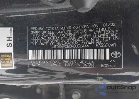 2022 Toyota Corolla Hybrid Le from USA, damaged, VIN JTDEAMDE0NJ050446